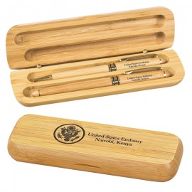 Bamboo Case w/Pen & Rollerball Gift Set Custom Engraved