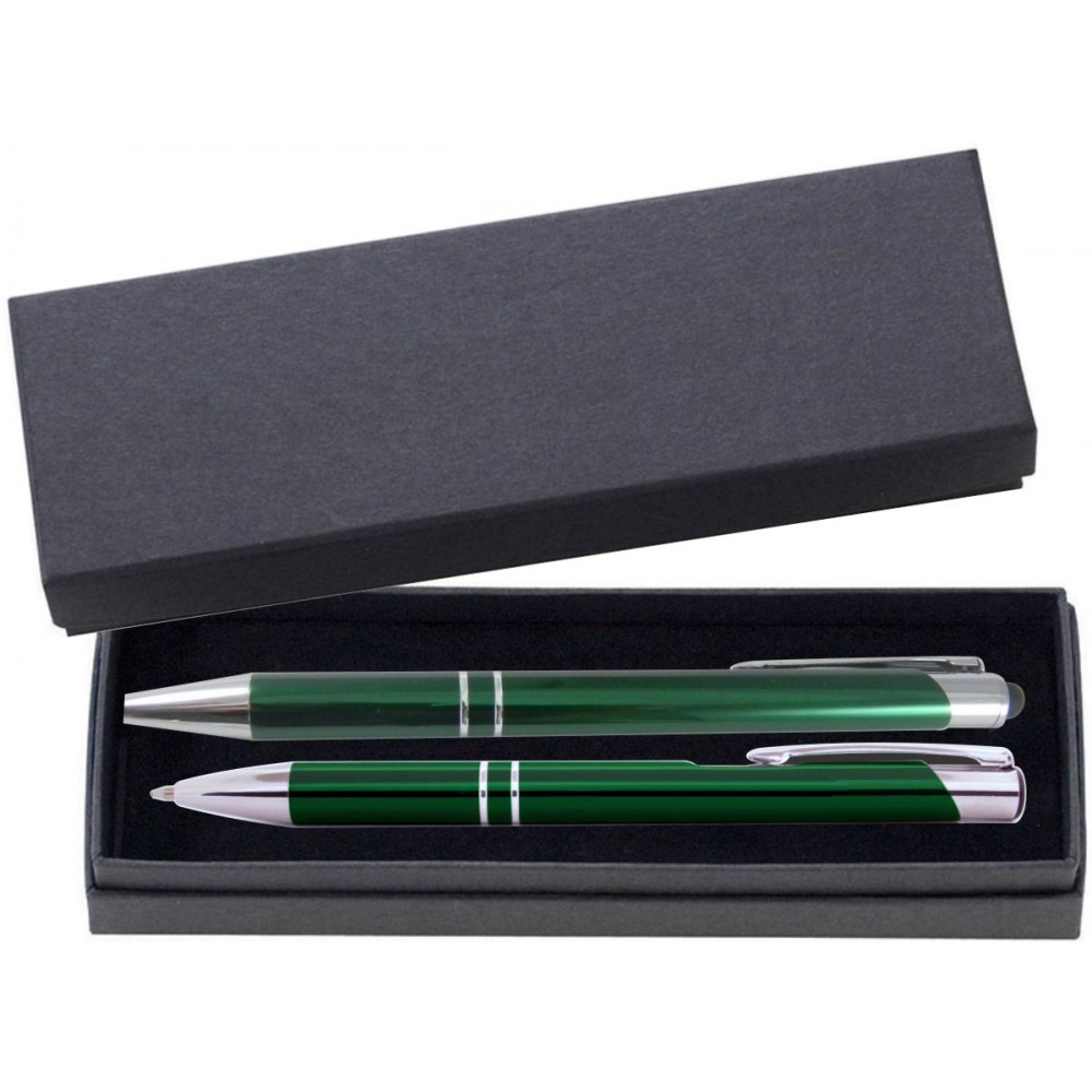 JJ Series Green Stylus Pen and Pencil Set in Black Cardboard Paper Gift Box with Velvet lining Custom Engraved