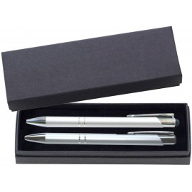 JJ Series Silver Stylus Pen and Pencil Set in Black Cardboard Paper Gift Box with Velvet lining Custom Engraved