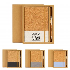 Custom Engraved A5 Cork Fabric Notebook Set With Straw Pen