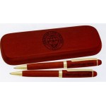 6-3/4"x2"x7/8" Rosewood Ballpoint Pen / Pencil Set With Box Custom Engraved