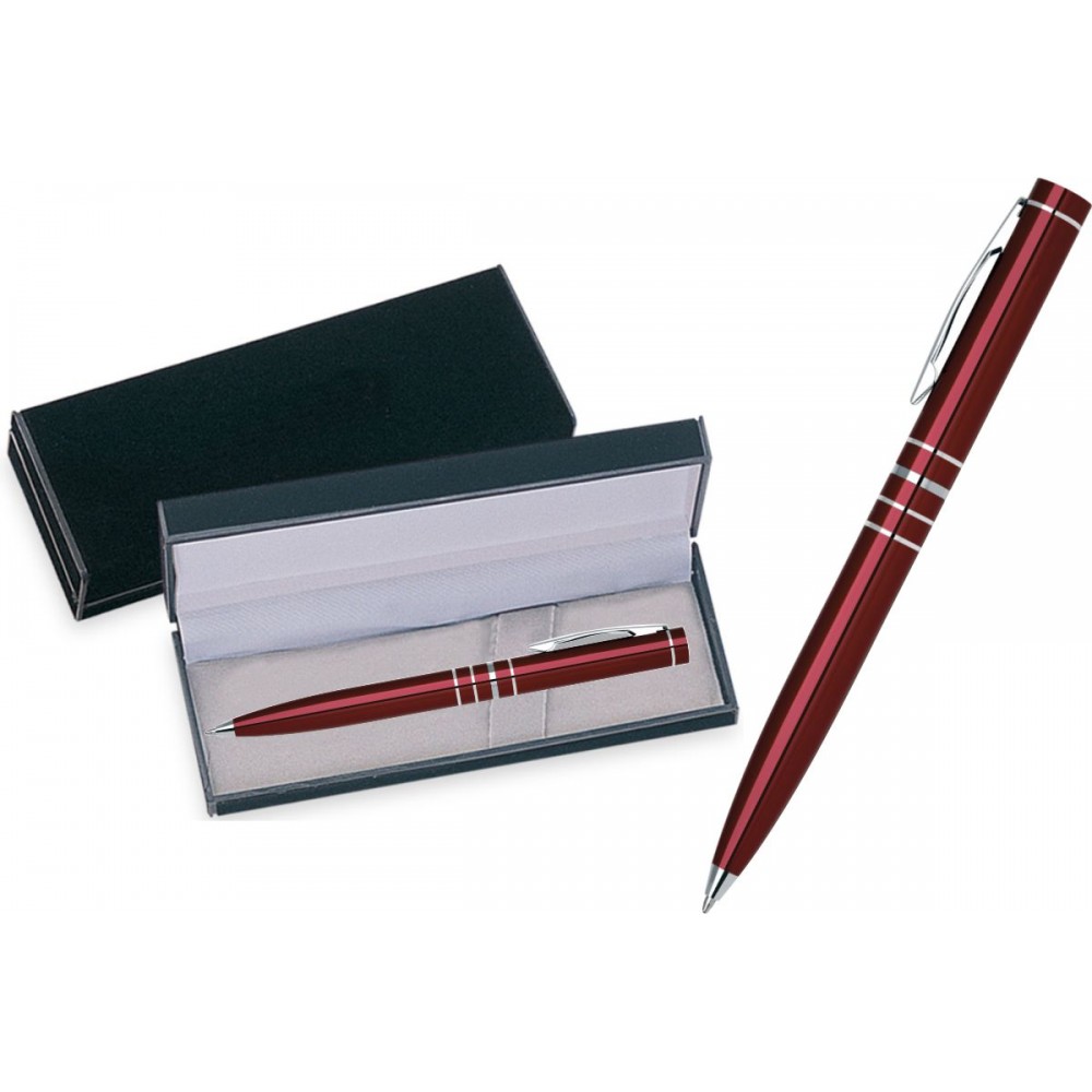 Custom Imprinted OfficePro Pen Series, Red Ball Point Pen, Metal Barrel, Black Velvet Gift Box
