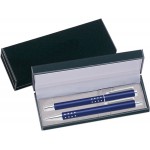 Custom Engraved Dot Grip Pen Series - Blue Pen and Roller Pen Gift Set, Silver Dots Grip, Crescent Moon Shape Clip