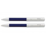 Franklin Covey Greenwich Chrome Cap/ Blue Lacquer Ballpoint Pen and 0.9mm Pencil Set Custom Engraved