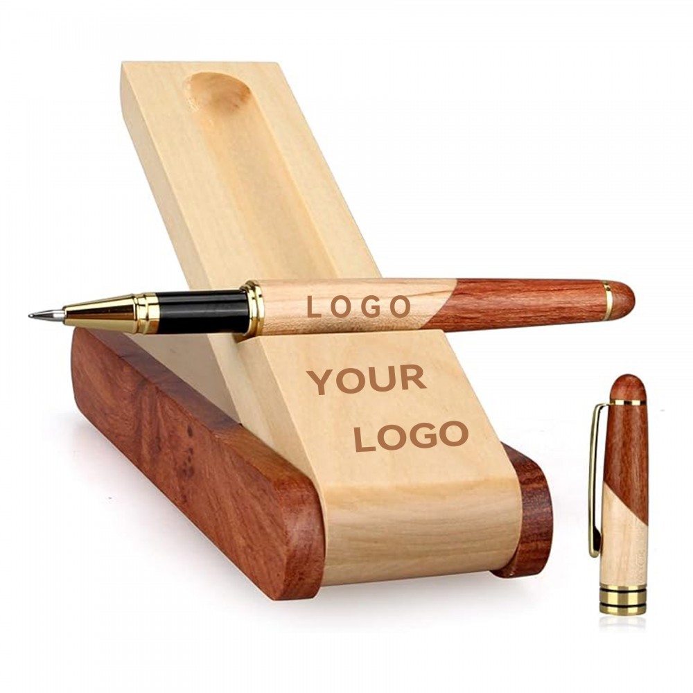 Logo Branded Luxury Wooden Ballpoint Pen Gift Set with Business Pen Case Logo Branded Luxury Wooden Ballpoint Pen Gift Set with Business Pen Case