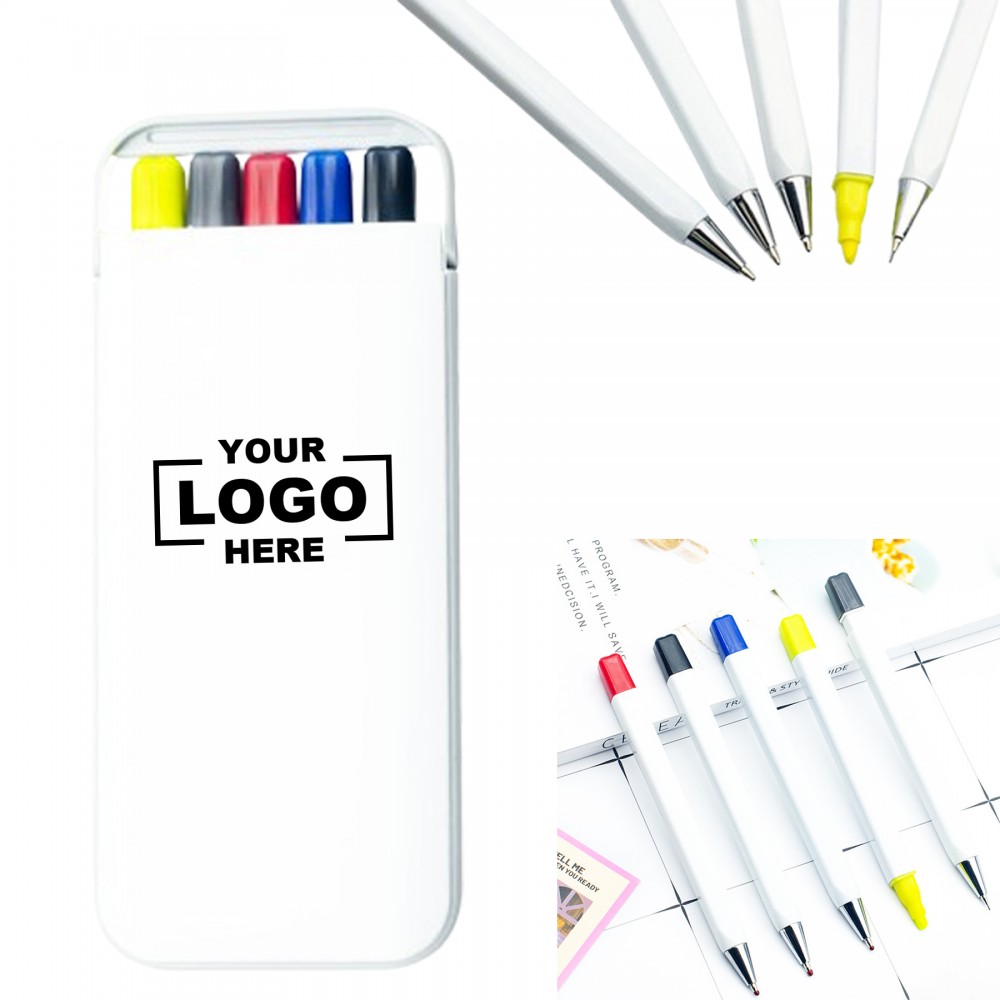 Logo Branded Highlighter, Pencil and Ballpoint Pen Set
