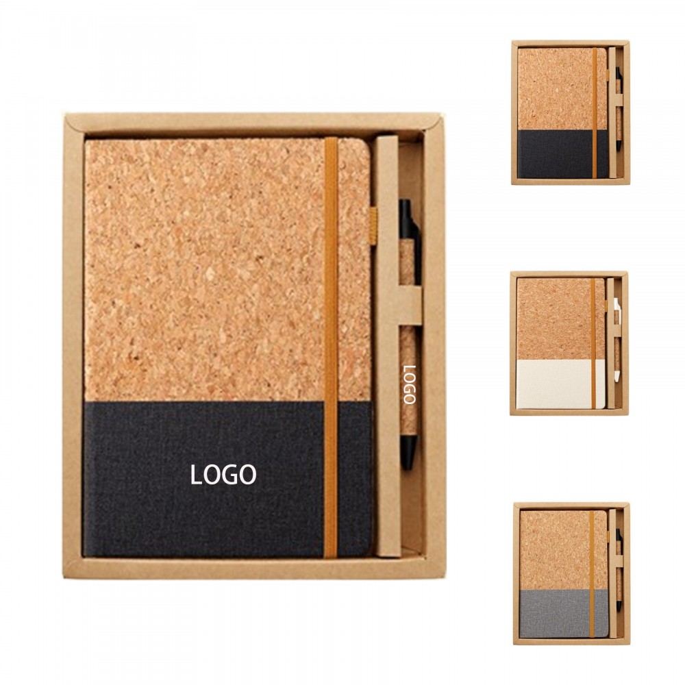 Custom Imprinted A5 Eco-Friendly Cork Cover Journal Notebook & Pen Gift Set