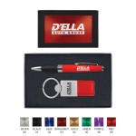 Custom Engraved Torpedo Ballpoint Pen and Duo Leather Keytag Gift Set