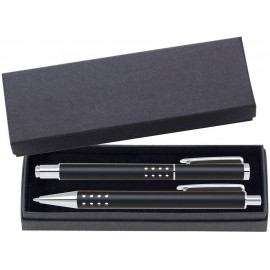 Custom Engraved Dot Grip Pen Series - Black Pen and Roller Pen Gift Set, Silver Dots Grip, Crescent Moon Shape Clip