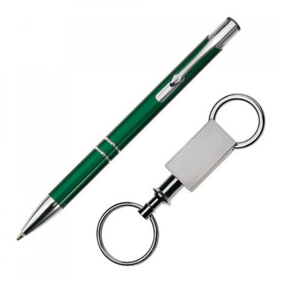 Custom Imprinted Clicker Pen/Keyring Gift Set - Green