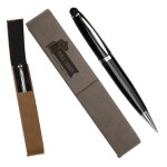 Leatherette Single Pen Case with 1 Blank Pen with Stylus - Grey Custom Imprinted