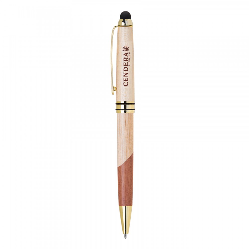 Personalized ECO-Friendly Mable/Curvy Design wooden stylus and ballpoint pen