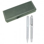 Custom Imprinted Silver Carbon Fiber Pen Set (Screened/ Laser Engraved)