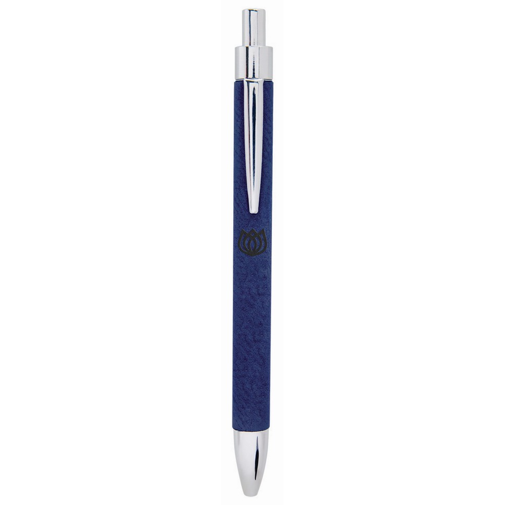 Blue/Black Laser Engraved Leatherette Pen Logo Branded