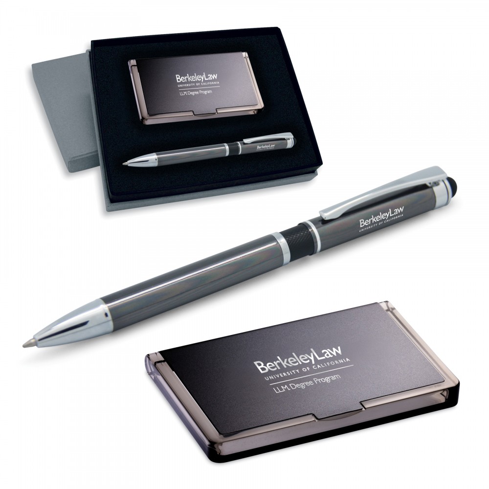 Logo Branded 2-Piece Gift Set of Business Card Case and Stylus Ballpoint Pen