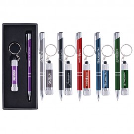 Tres-Chic/Chroma - Laser Engraved Metal Pen & Flashlight Gift Set with Logo