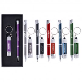 Custom Imprinted Tres-Chic/Chroma - Laser Engraved Metal Pen & Flashlight Gift Set