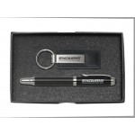 Logo Branded Leather/Metal Keytag & Carbon Fiber Rollerball Pen Gift Set