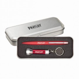 Custom Imprinted London Pen/Flashlight Gift Set - Red
