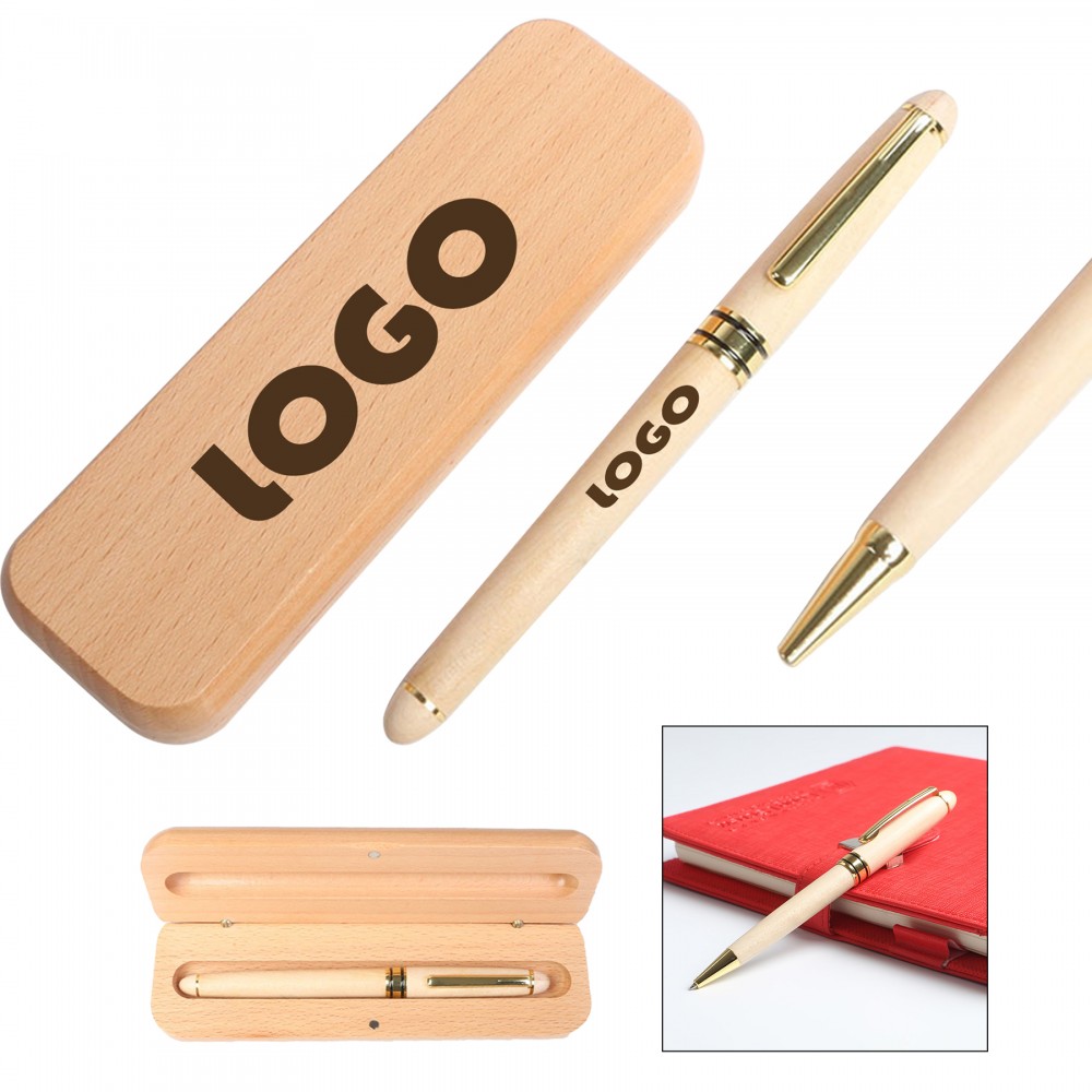 Luxury Maple Wooden Ballpoint Pen with Box Set Custom Engraved