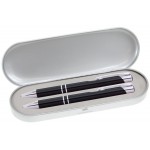 JJ Series Pen and Pencil Gift Set in Silver Tin Gift Box with Hinge Cover - Black pen Custom Engraved