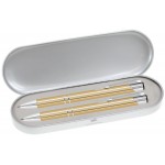 Custom Engraved JJ Series Pen and Pencil Gift Set in Silver Tin Gift Box with Hinge Cover - Gold pen