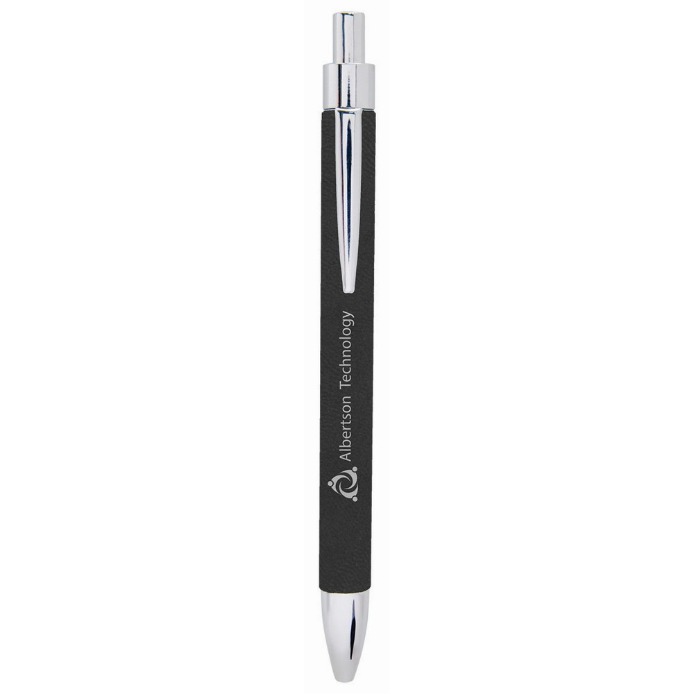 Logo Branded Black/Silver Laser Engraved Leatherette Pen
