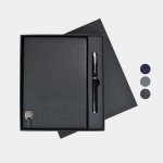 Custom Engraved TiTUS Executive Corduroy PU Lather A5 Notebook with Metal Bookmark, Pen in EVA Case Gift Set