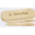 Custom Imprinted 6-3/4"x2"x7/8" Maple Wood Ballpoint Pen / Pencil Set With Box