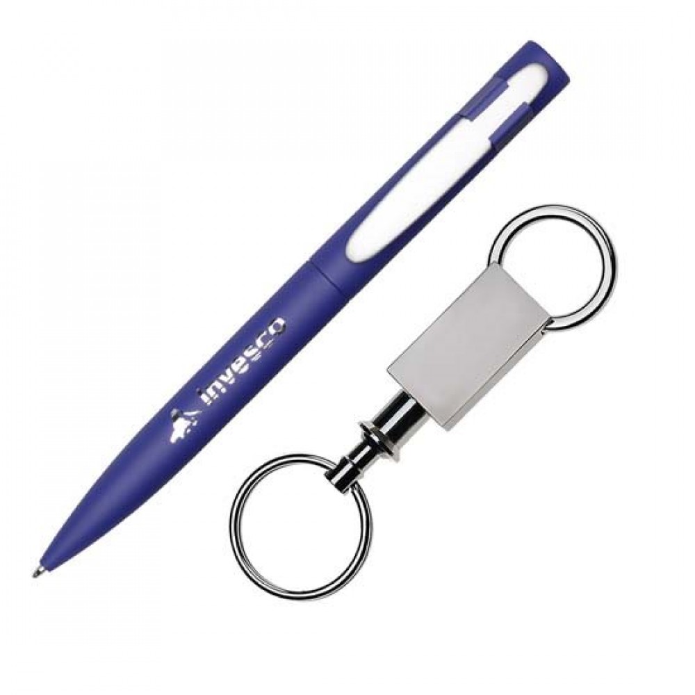 Harmony Pen/Keyring Gift Set - Blue/Silver Logo Branded