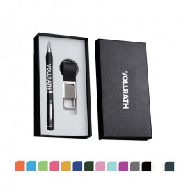 2 Pieces Business Gift Set: Chrome Keyring and Twist Ballpoint Pen (Black & Brown in Stock) Custom Imprinted
