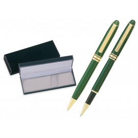 Custom Imprinted MB Series Pen and Roller Pen Gift Set in black velvet gift box - green pen set