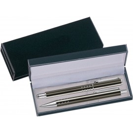 Logo Branded Dot Grip Pen Series - Gray Pen and Roller Pen Gift Set, Silver Dots Grip, Crescent Moon Shape Clip