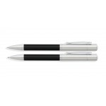 Custom Imprinted Franklin Covey Greenwich Chrome & Tuxedo Black Lacquer Ballpoint Pen and 0.9mm Pencil Set