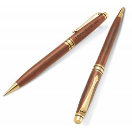 Custom Imprinted Impella Wood Twist Action Ballpoint Pen & Pencil Set