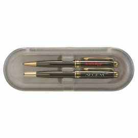 Logo Branded Deluxe Case w/Gun Metal Milano Pen & Rollerball Set  Logo Branded Deluxe Case w/Gun Metal Milano Pen & Rollerball Set