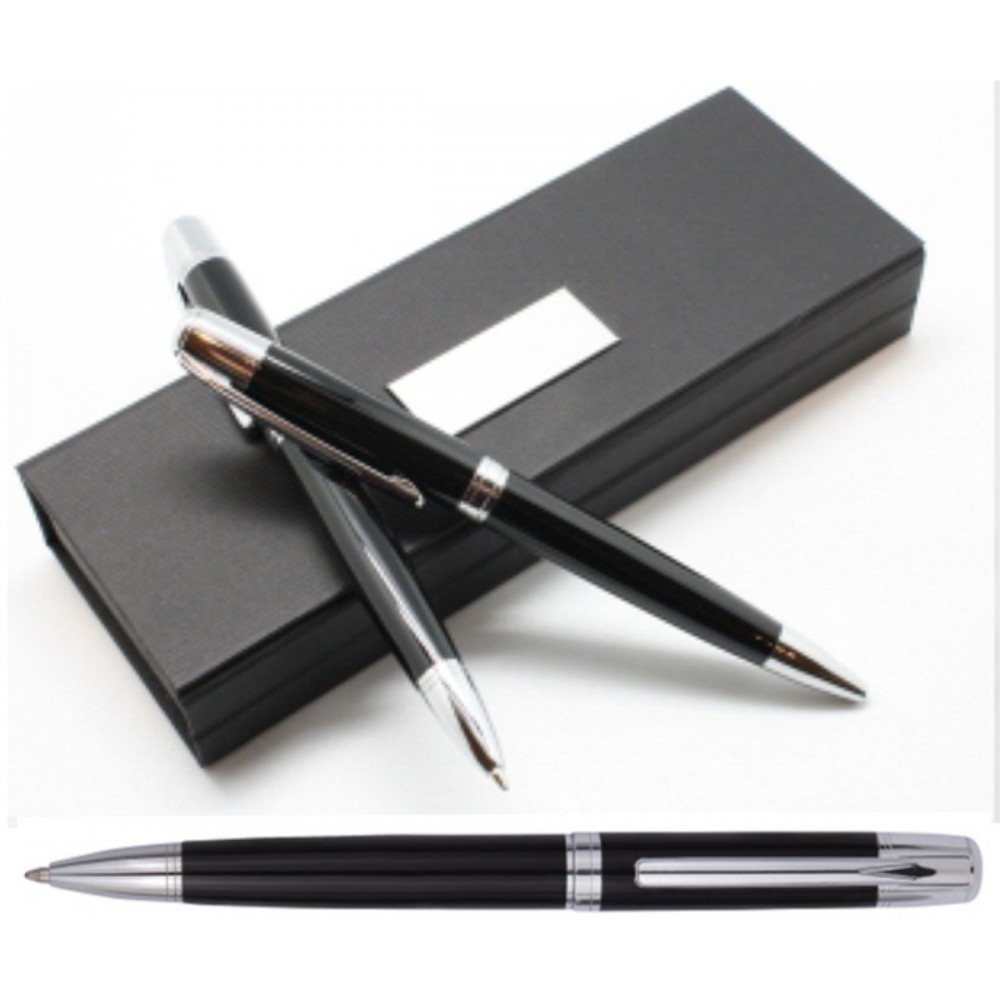 Custom Imprinted KM Series Pen and Pencil Gift Set in black gift box