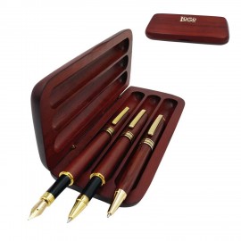 Custom Engraved 3Pcs Smooth Writing Wooden Pen Set w/ Case