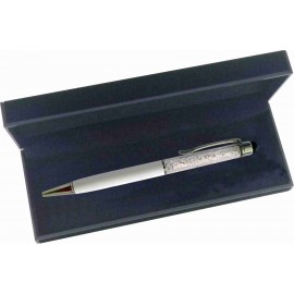 Custom Imprinted Crystal Stylus pen / ball point pen in black velvet gift box - White