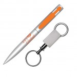 Harmony Pen/Keyring Gift Set - Silver/Orange Custom Engraved