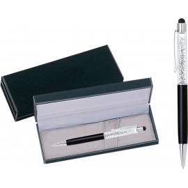 Custom Engraved Crystal Stylus pen / ball point pen in black velvet gift box - black