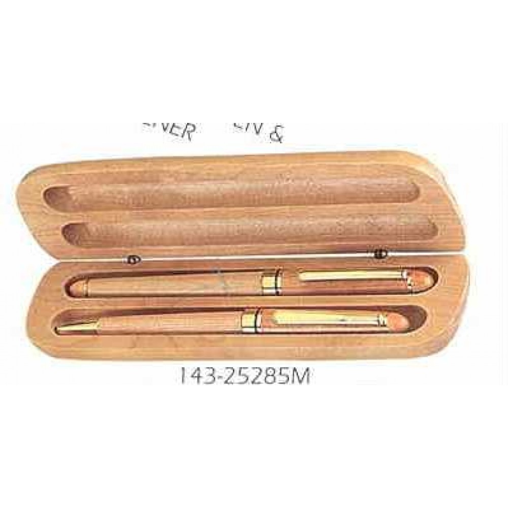 Custom Engraved Maple Wood Pen and Roller Pen Gift Set