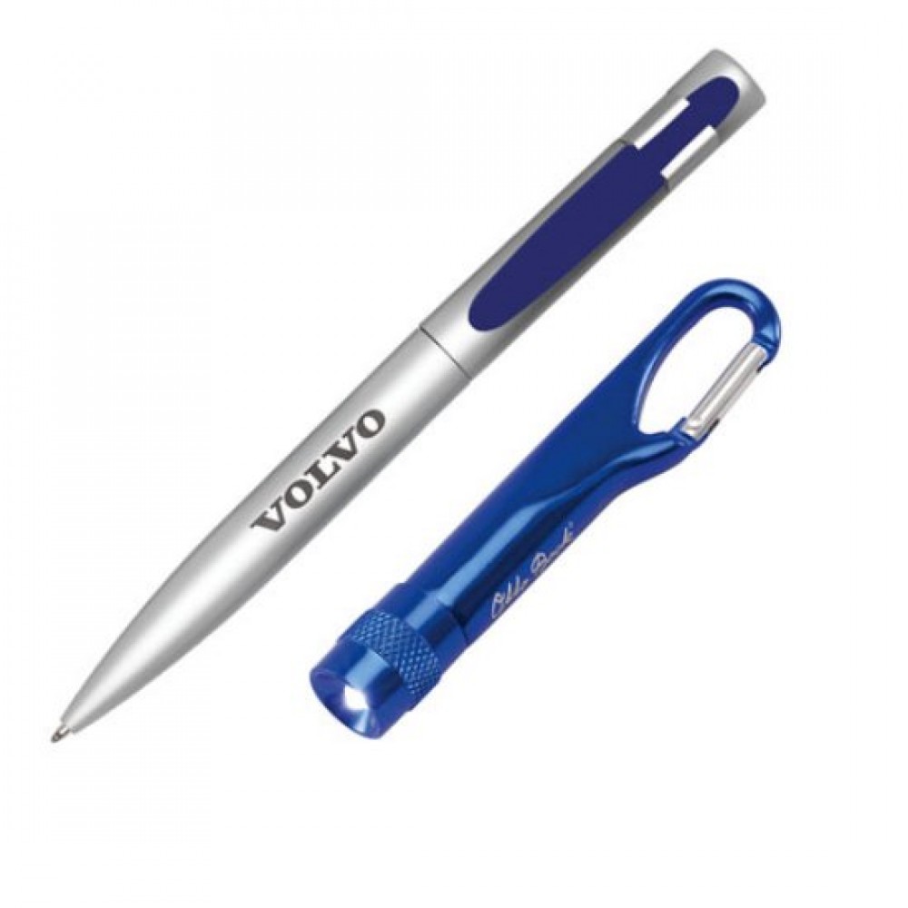 Custom Engraved Harmony Pen/Flashlight Gift Set - Blue