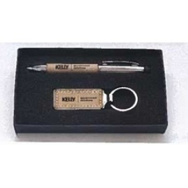 Airflyte Taupe Leather Gift Set Pen & Key Ring with Logo