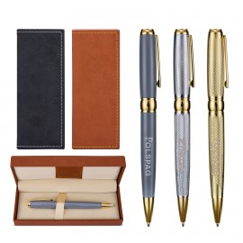 Logo Branded Metal Ballpoint Pen Pu Leather Gift Set