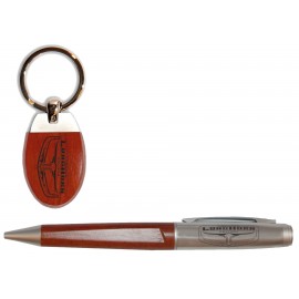 Logo Branded Inglewood Rosewood Ballpoint Pen & Matching Keychain Gift Set  Logo Branded Inglewood Rosewood Ballpoint Pen & Matching Keychain Gift Set