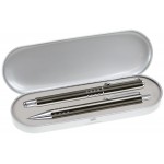 Dot Grip Pen Series - Gray Pen and Roller Pen Gift Set, Silver Dots Grip, Crescent Moon Shape Clip Logo Branded