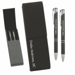 Custom Imprinted Leatherette Double Pen Case with 2 Blank Pens