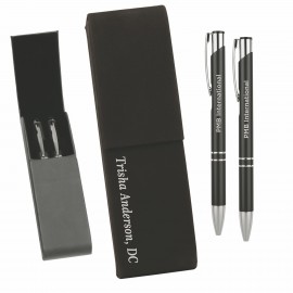 Custom Imprinted Leatherette Double Pen Case with 2 Blank Pens