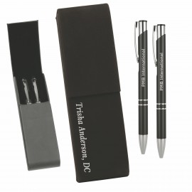 Leatherette Double Pen Case with 2 Blank Pens with Logo  Leatherette Double Pen Case with 2 Blank Pens with Logo